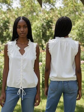 🤍✨ ANN TAYLOR LOFT PETITE WHITE COTTON BLOUSE ✨🤍